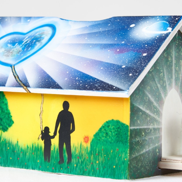 002 Kunst Airbrush Spende Holzhaus Gestaltung Hand Sonderaktion Kirche Opferkästchen Gemeinsam Stark